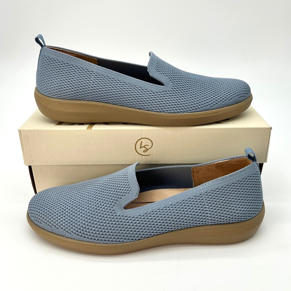 Womens Loafers LifeStride Nelly Slip On Sz. 9.5 W Blue Knit Fabric Cushioned NEW
